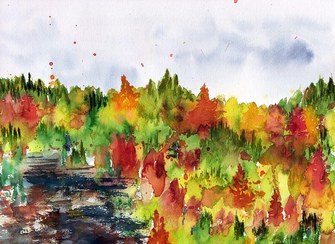A View of the Mountainside watercolor